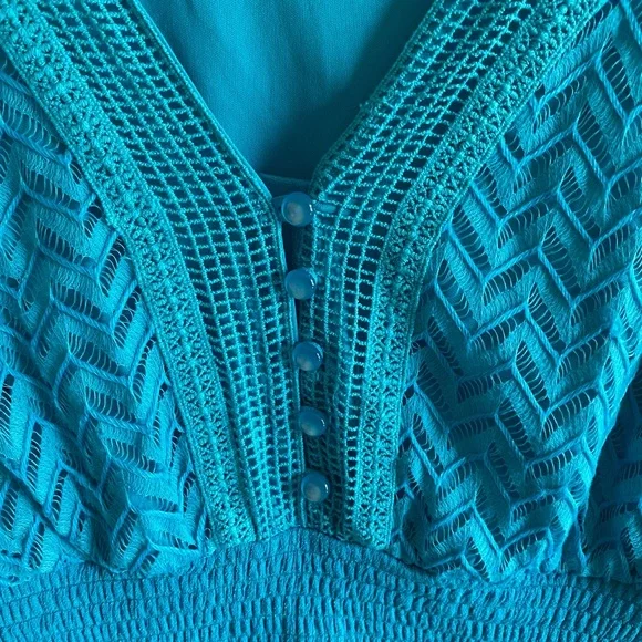 J Glee Womens Babydoll Dress L Aqua Tiered V Neck Lined Beachy Y2K - Picture 5 of 13